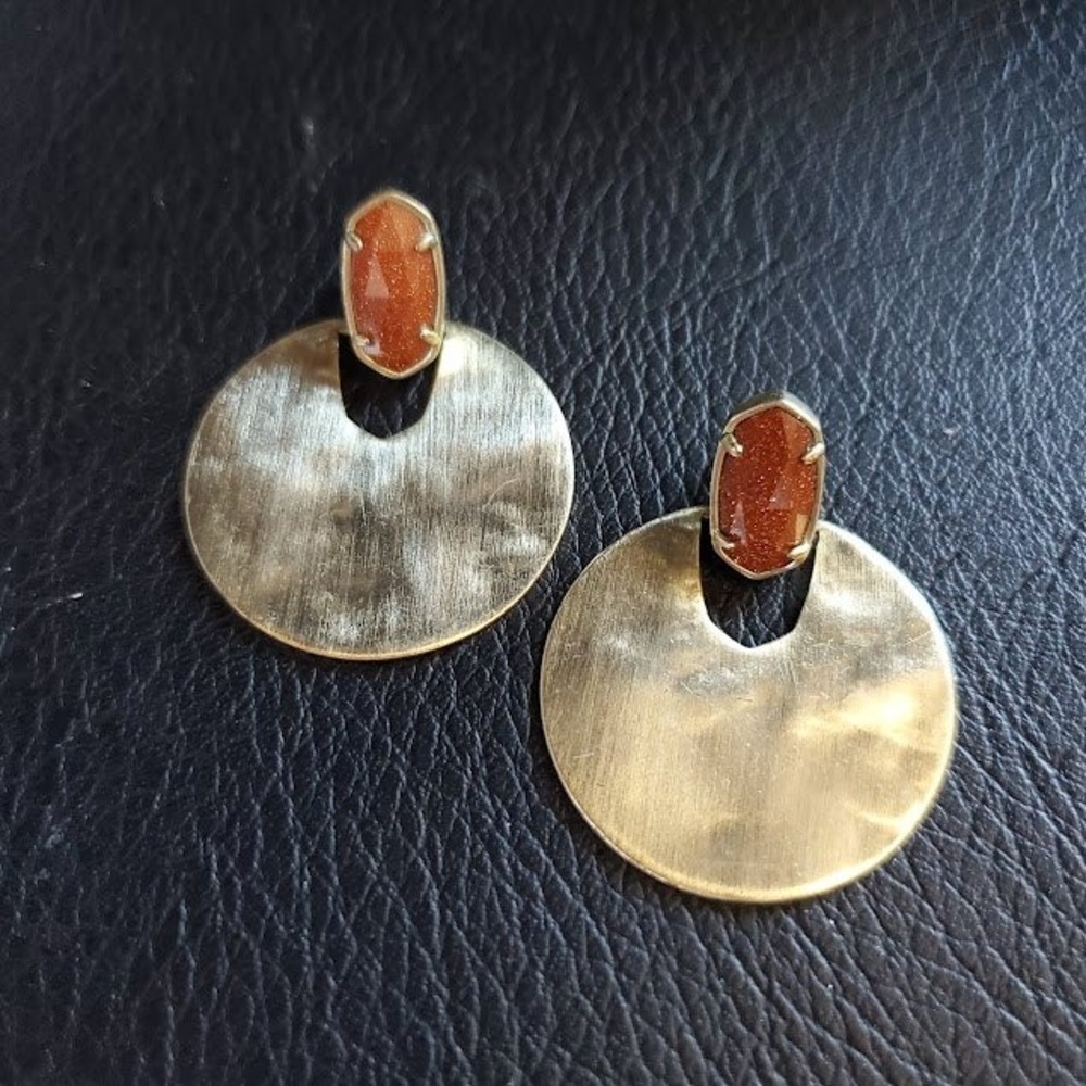 Kendra Scott Goldstone Sunstone Hammered Gold Tone Statement Drop Earrings
